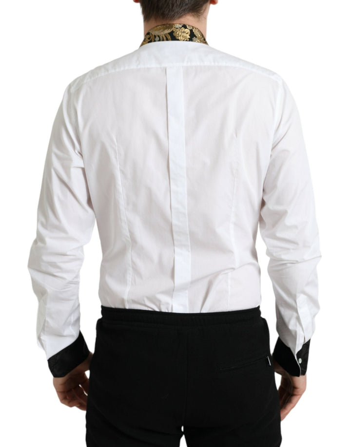 Men’s Dolce &amp; Gabbana White Cotton Jacquard Formal Gold Dress Shirt