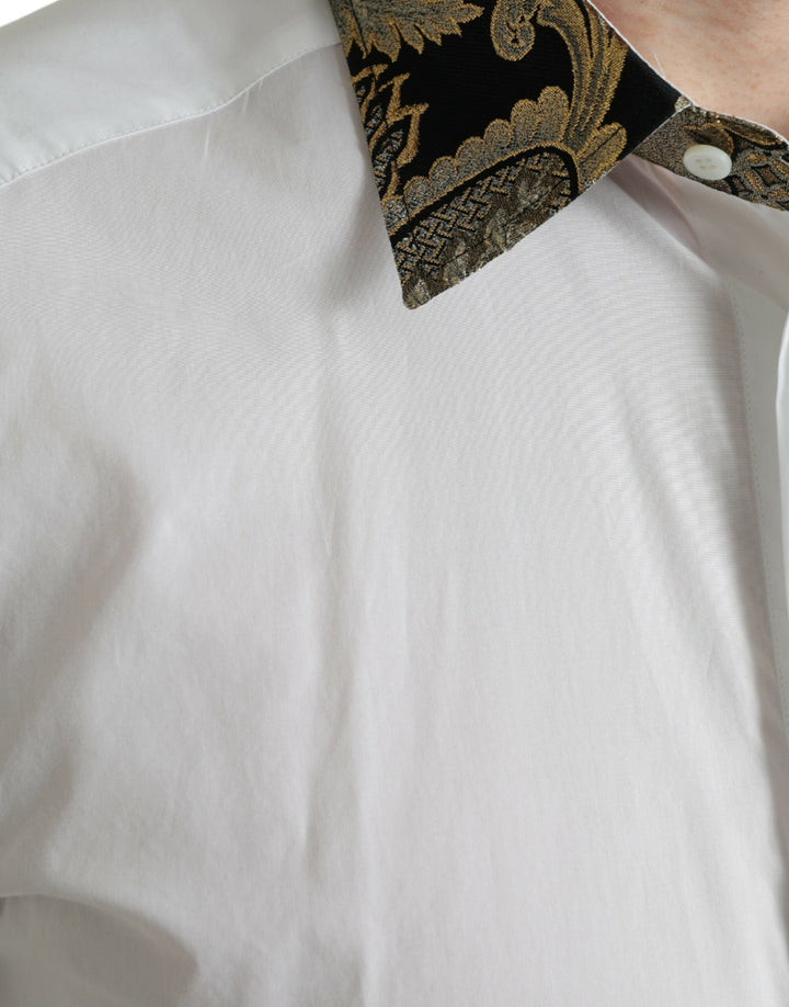 Men’s Dolce &amp; Gabbana White Cotton Jacquard Formal Gold Dress Shirt