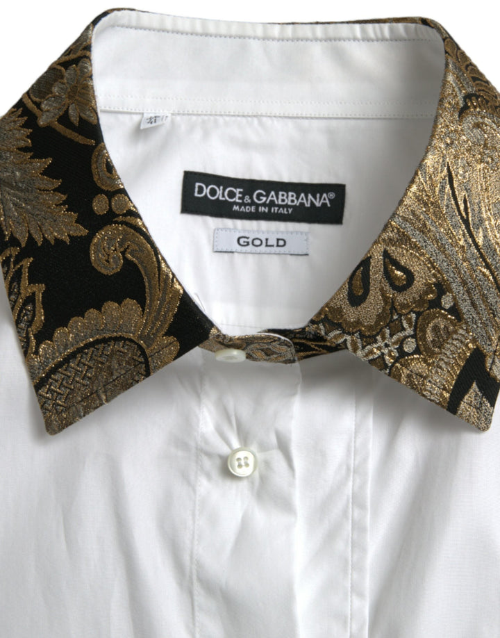Men’s Dolce &amp; Gabbana White Cotton Jacquard Formal Gold Dress Shirt