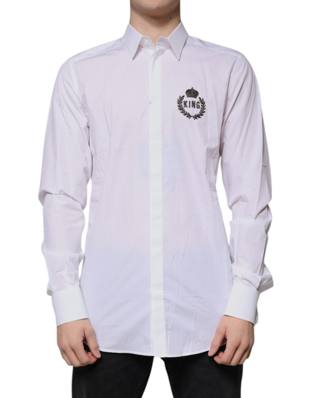 Dolce & Gabbana White Cotton Logo Formal Men Gold Dress Shirt