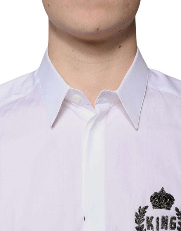 Dolce &amp; Gabbana White Cotton Logo Formal Men Gold Dress Shirt
