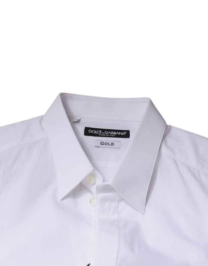 Men’s Dolce &amp; Gabbana White Cotton Logo Formal Men Gold Dress Shirt