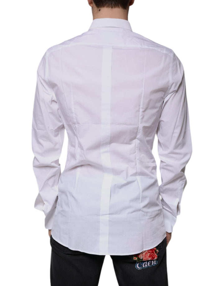Dolce &amp; Gabbana White Cotton Logo Formal Men Gold Dress Shirt