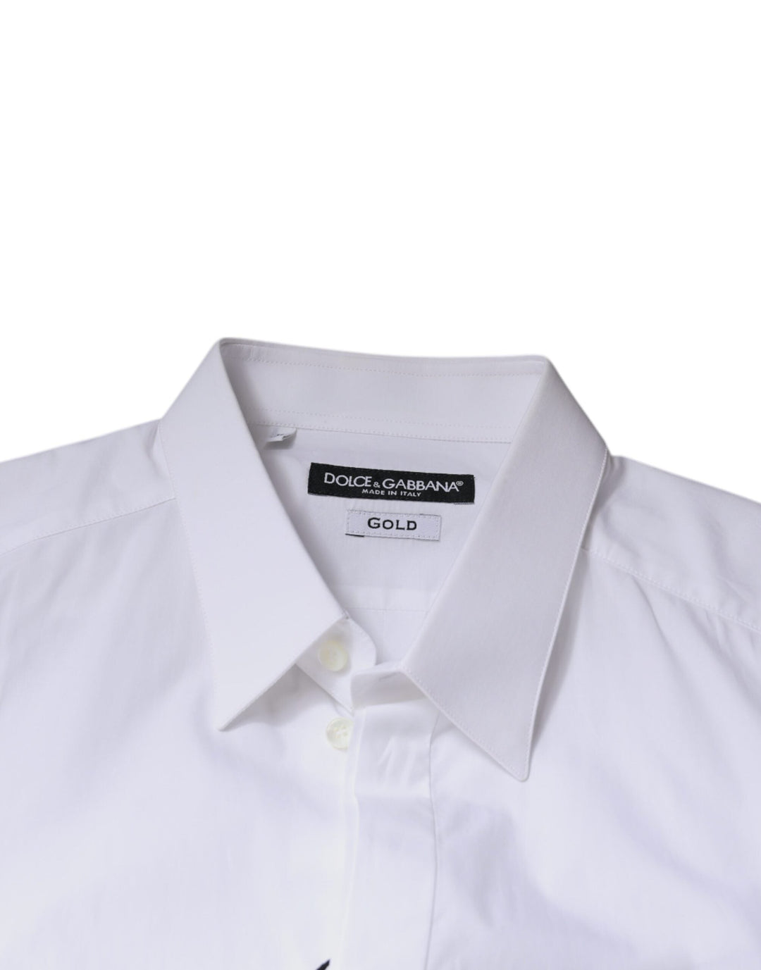 Dolce &amp; Gabbana White Cotton Logo Formal Men Gold Dress Shirt