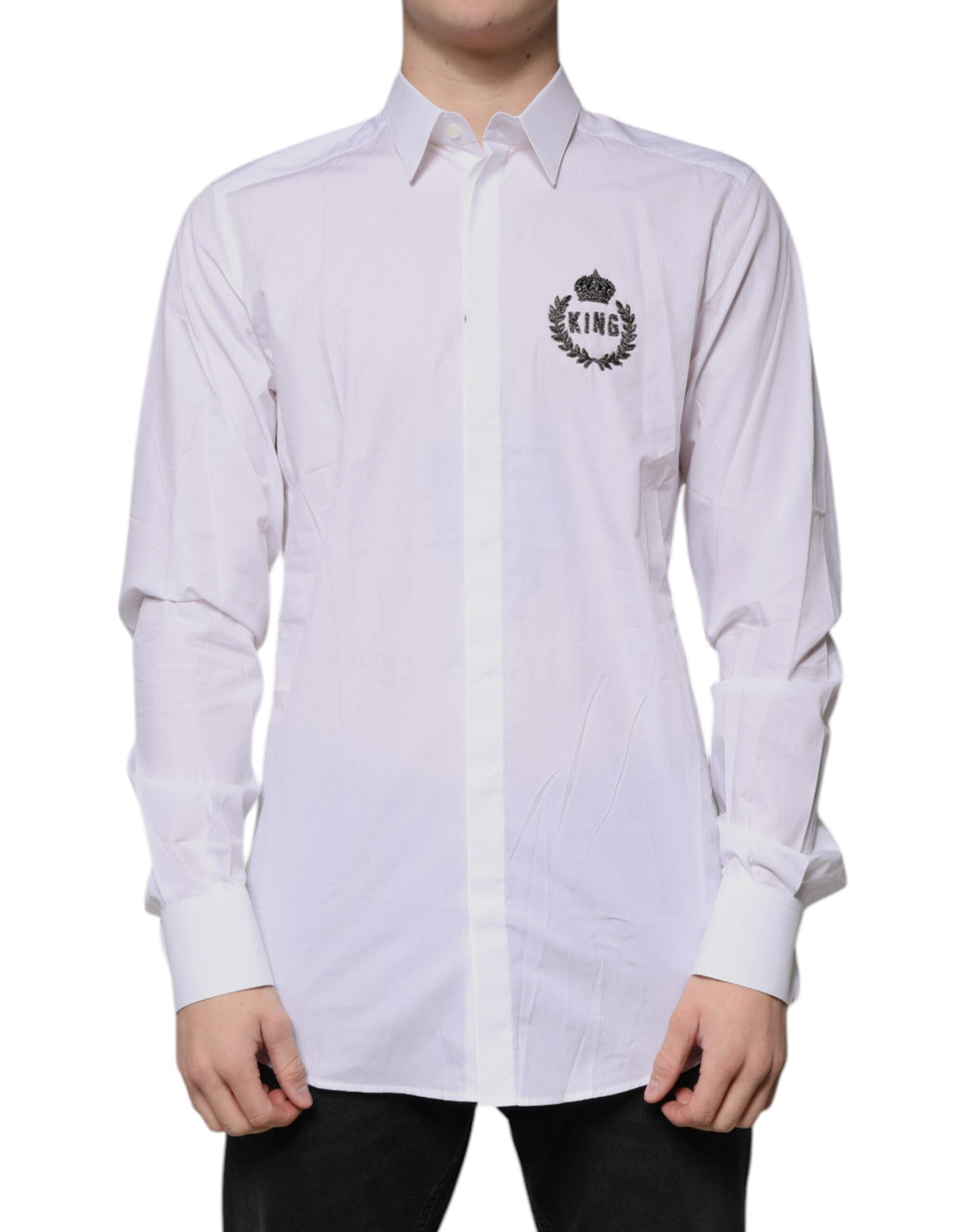 Dolce & Gabbana White Cotton Logo Formal Men Gold Dress Shirt