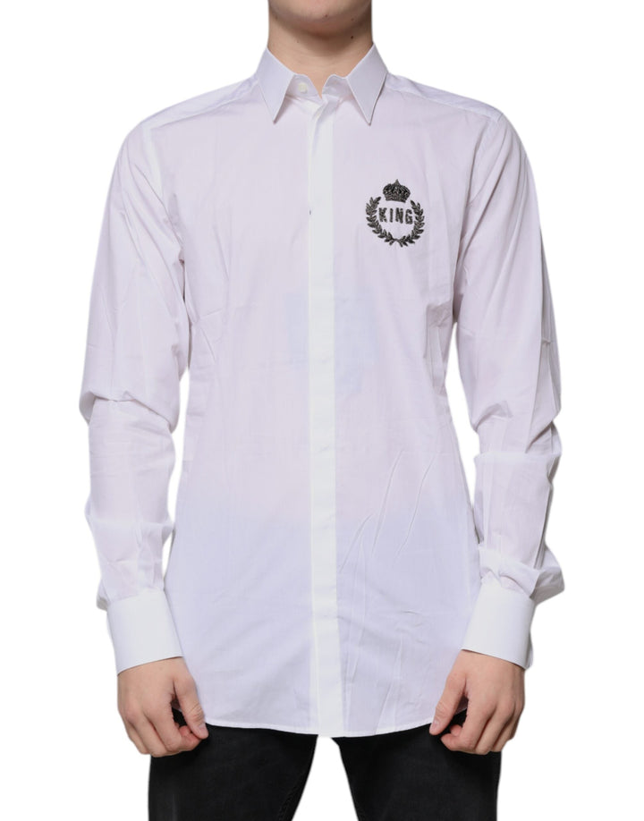 Dolce &amp; Gabbana White Cotton Logo Formal Men Gold Dress Shirt