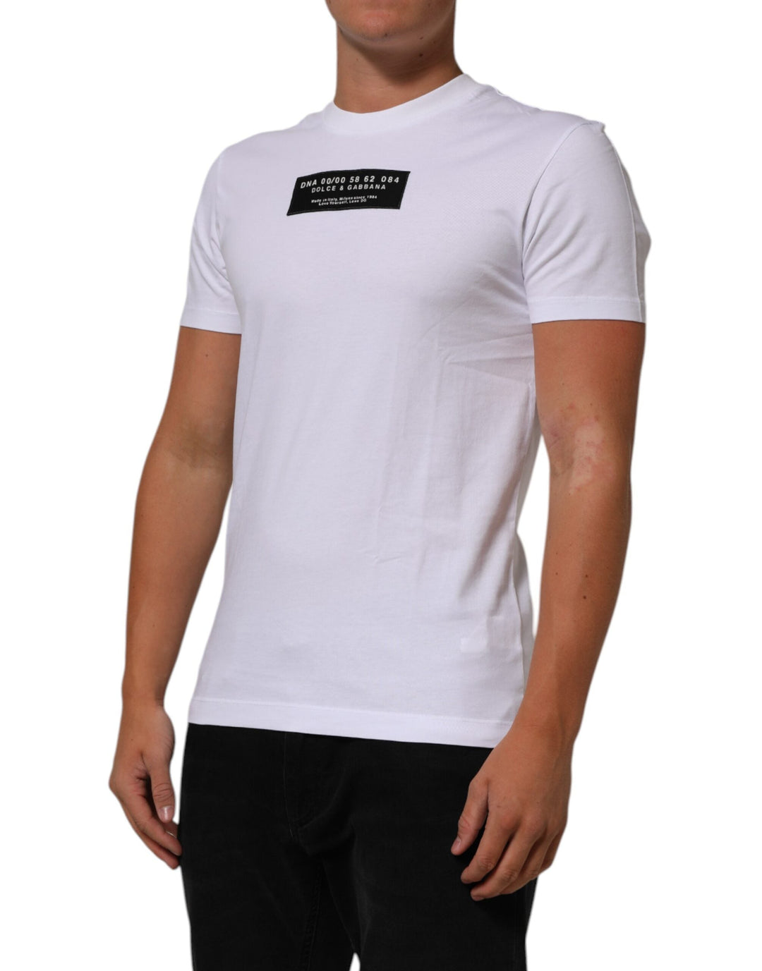 Dolce &amp; Gabbana White Cotton Logo Print Crew Neck Men T-shirt