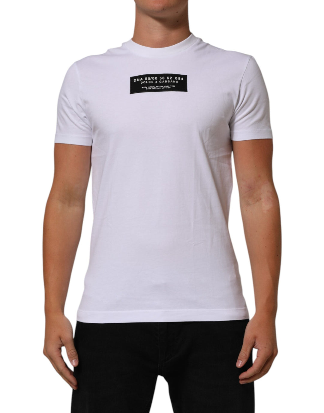 Dolce &amp; Gabbana White Cotton Logo Print Crew Neck Men T-shirt