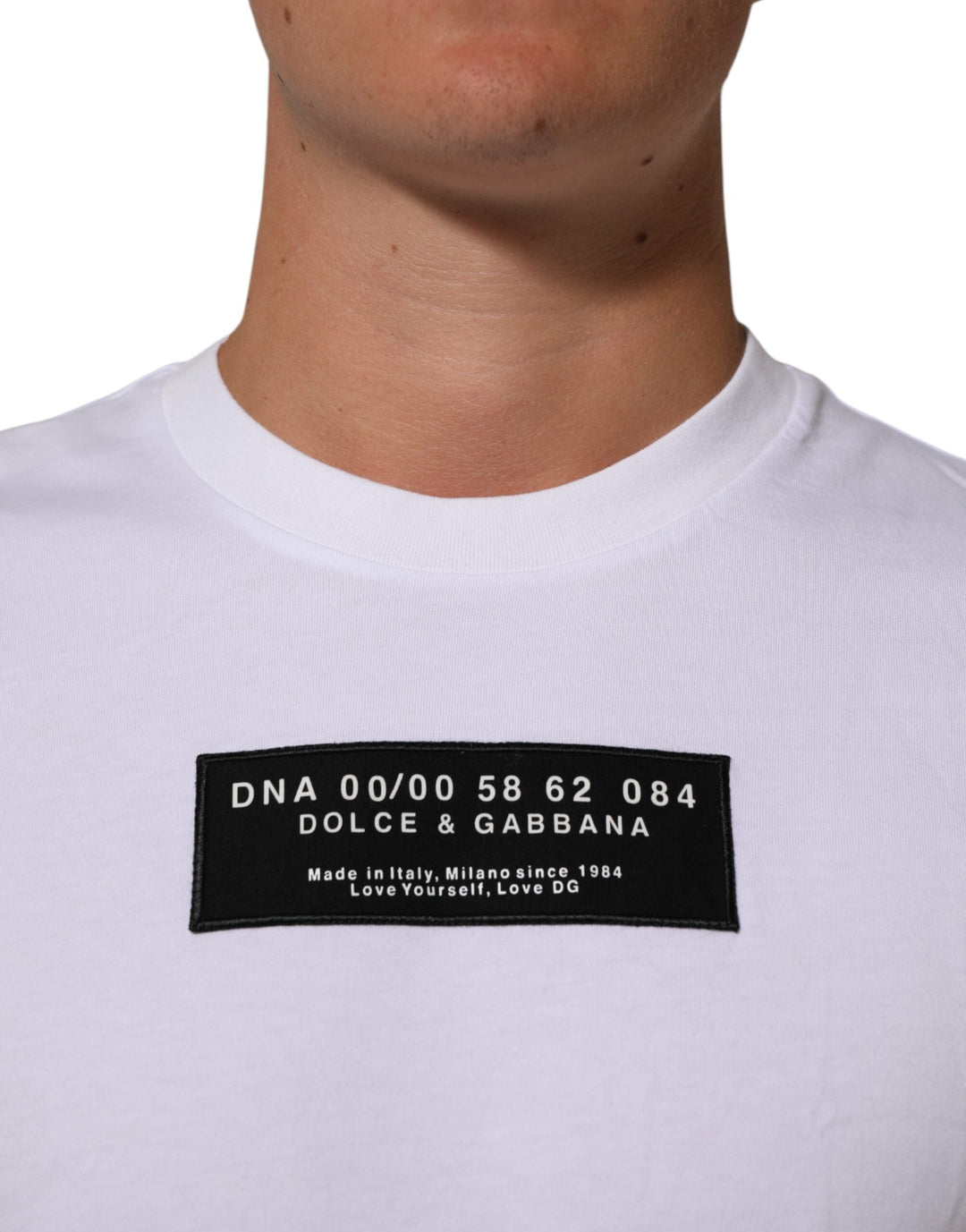 Dolce &amp; Gabbana White Cotton Logo Print Crew Neck Men T-shirt