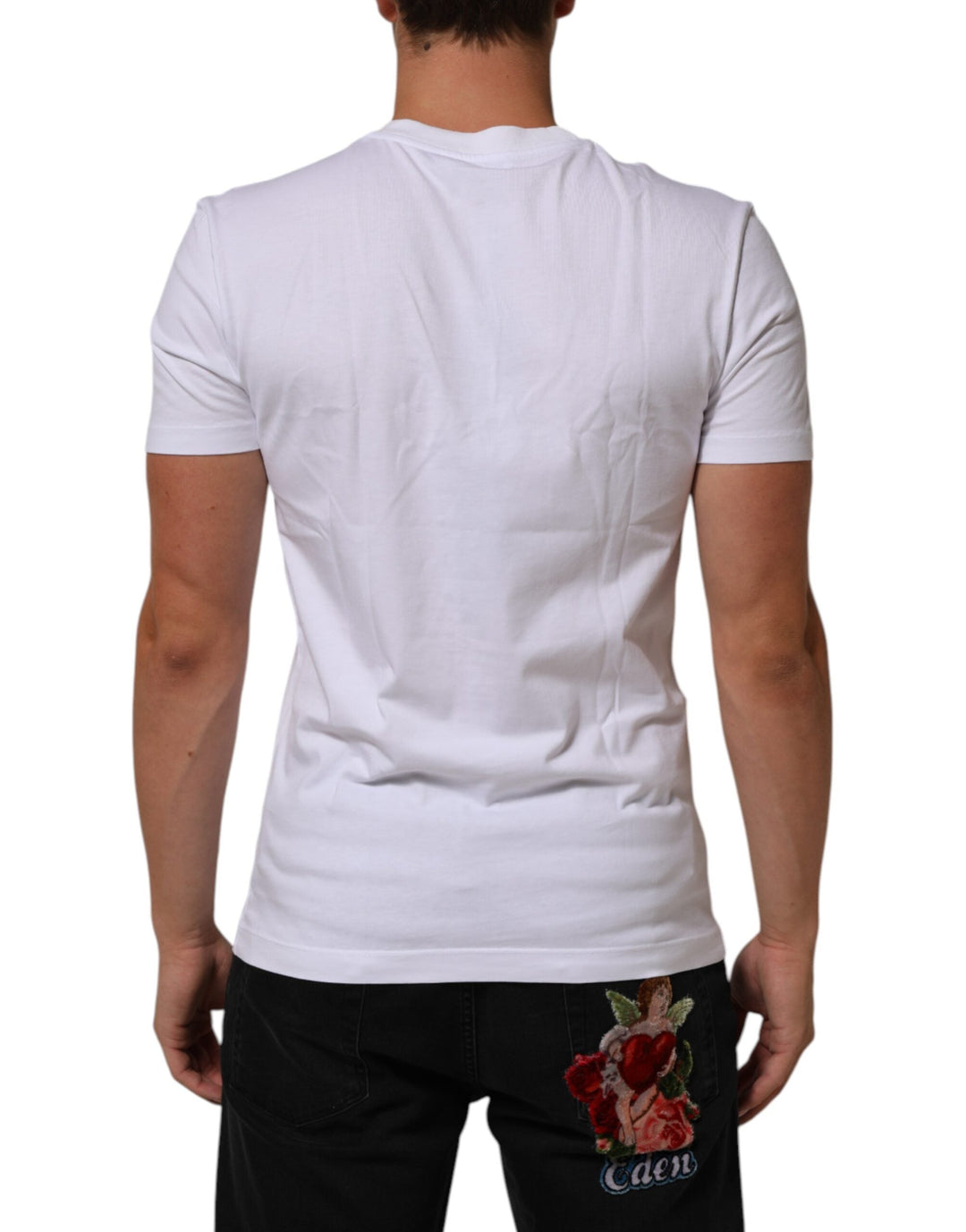 Dolce &amp; Gabbana White Cotton Logo Print Crew Neck Men T-shirt