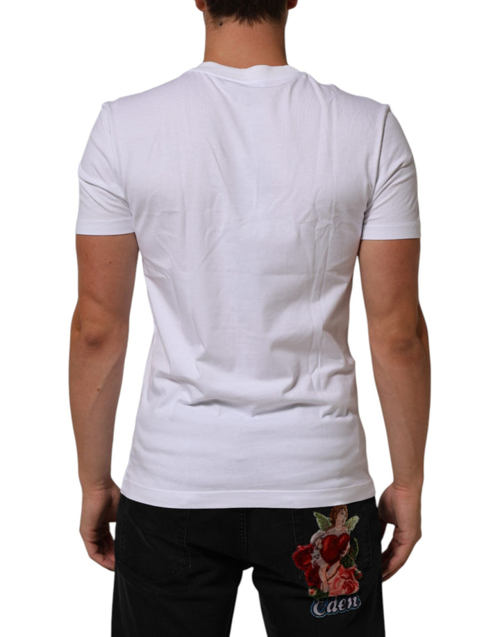 Dolce &amp; Gabbana White Cotton Logo Print Crew Neck Men T-shirt