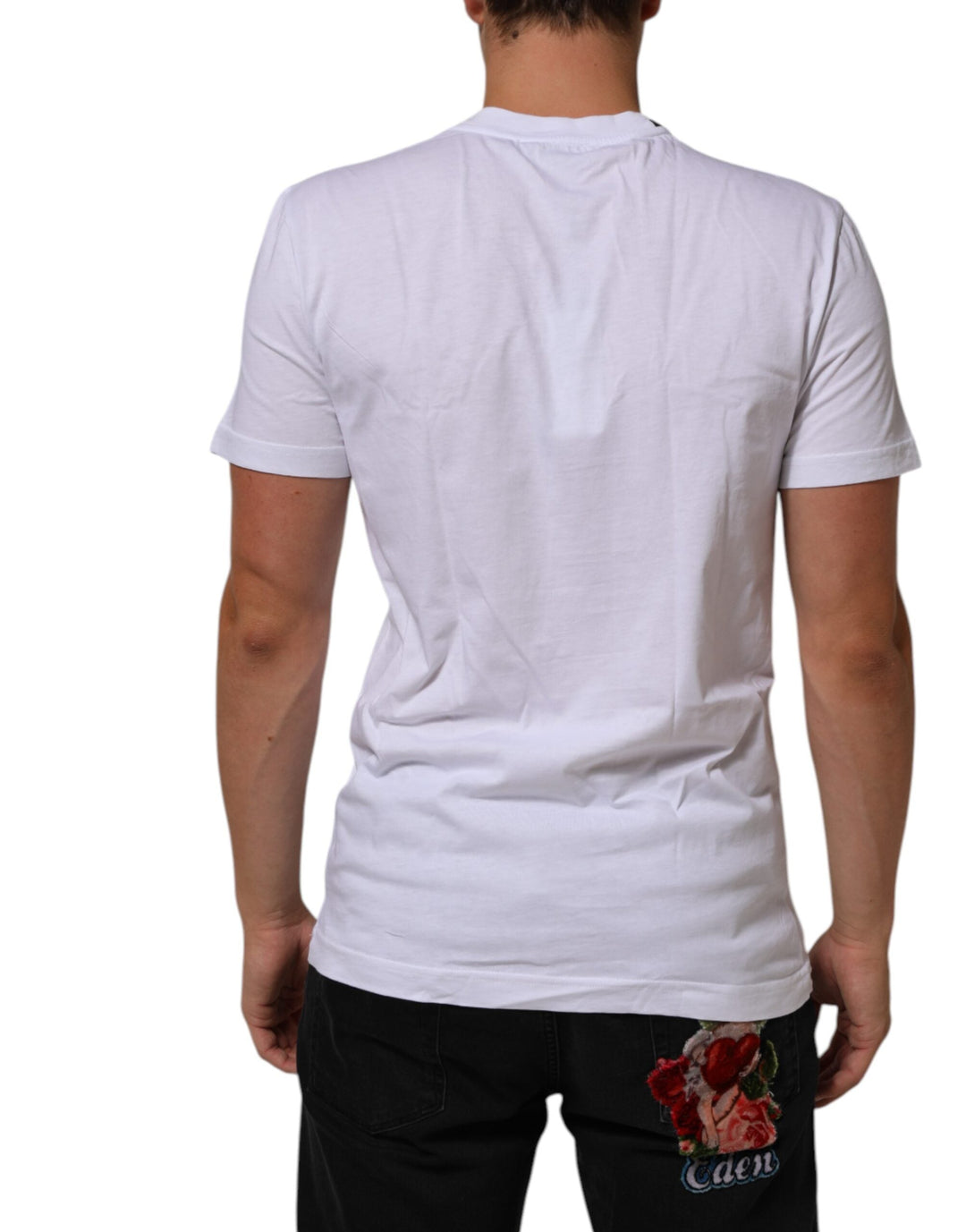 Dolce &amp; Gabbana White Cotton Logo Print Crew Neck T-shirt