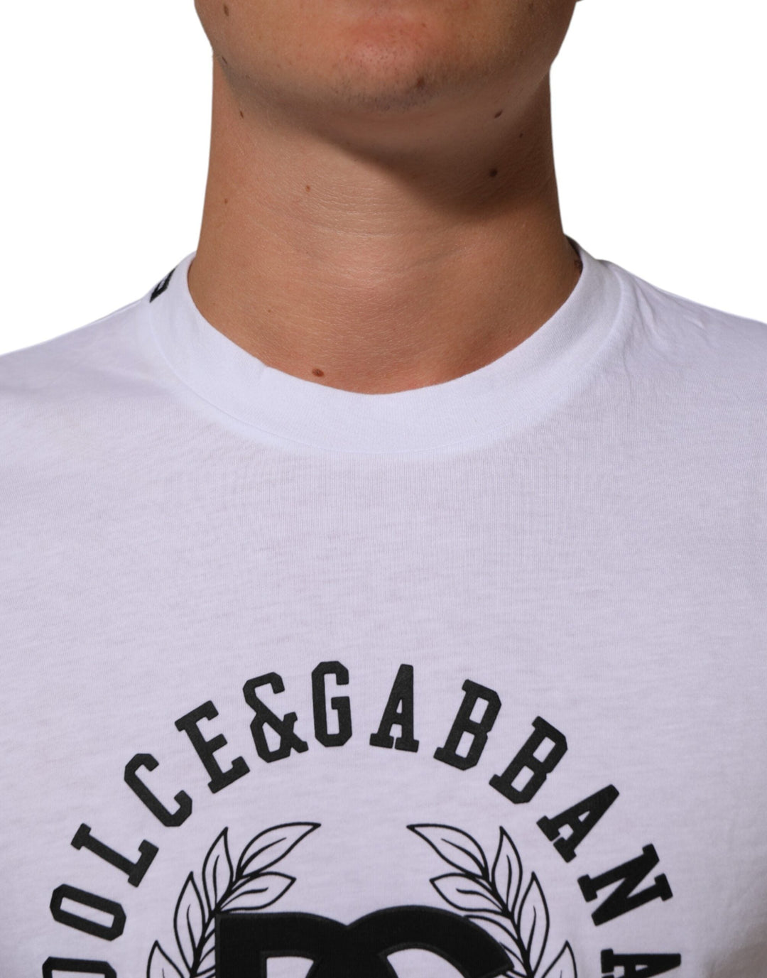 Dolce &amp; Gabbana White Cotton Logo Print Crew Neck T-shirt