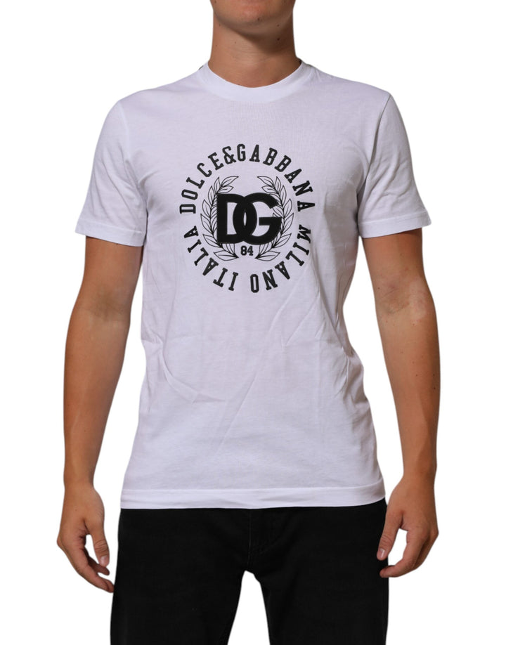 Dolce &amp; Gabbana White Cotton Logo Print Crew Neck T-shirt
