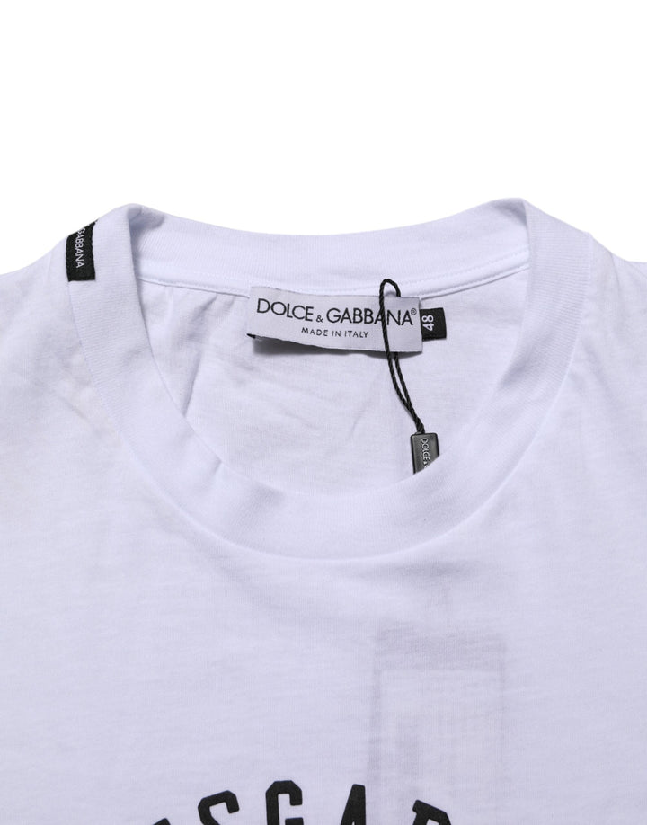 Dolce &amp; Gabbana White Cotton Logo Print Crew Neck T-shirt