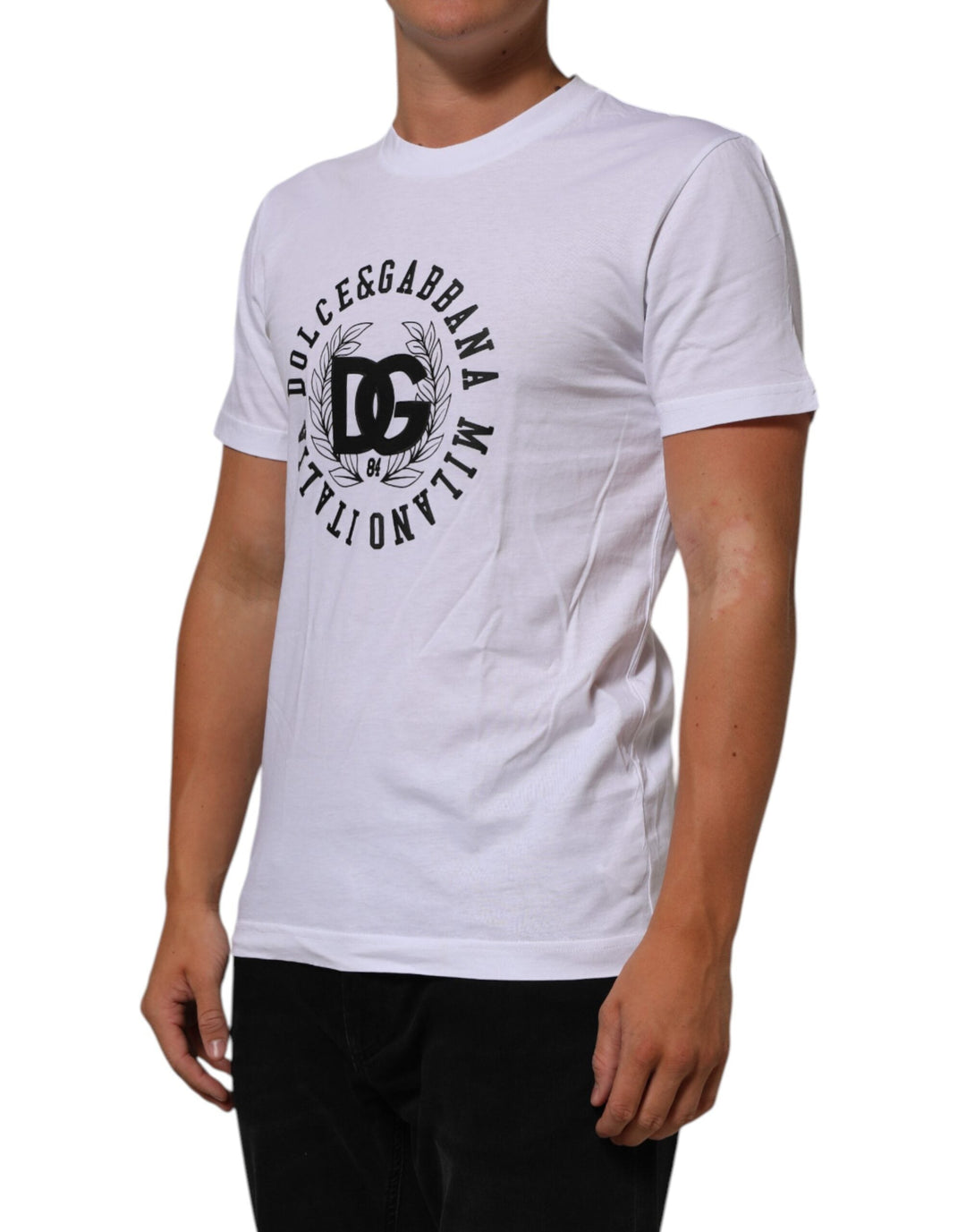 Dolce &amp; Gabbana White Cotton Logo Print Crew Neck T-shirt