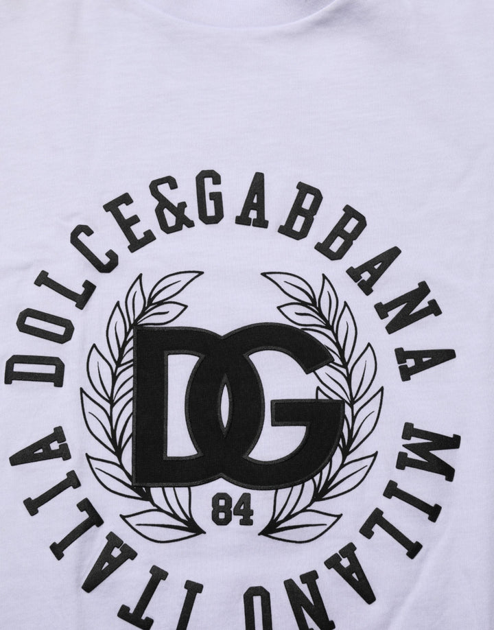 Dolce &amp; Gabbana White Cotton Logo Print Crew Neck T-shirt
