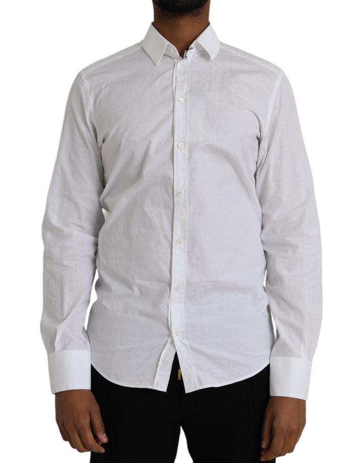 Dolce &amp; Gabbana White Cotton Long Sleeve Dress Gold Shirt