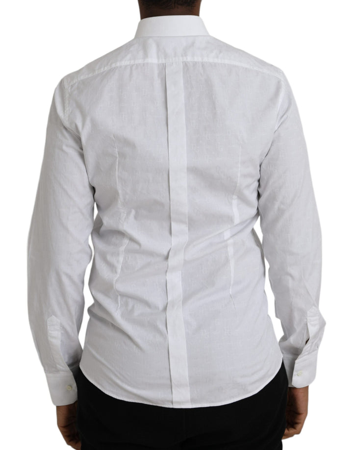 Dolce &amp; Gabbana White Cotton Long Sleeve Dress Gold Shirt