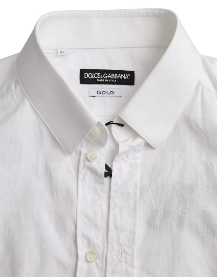 Dolce &amp; Gabbana White Cotton Long Sleeve Dress Gold Shirt