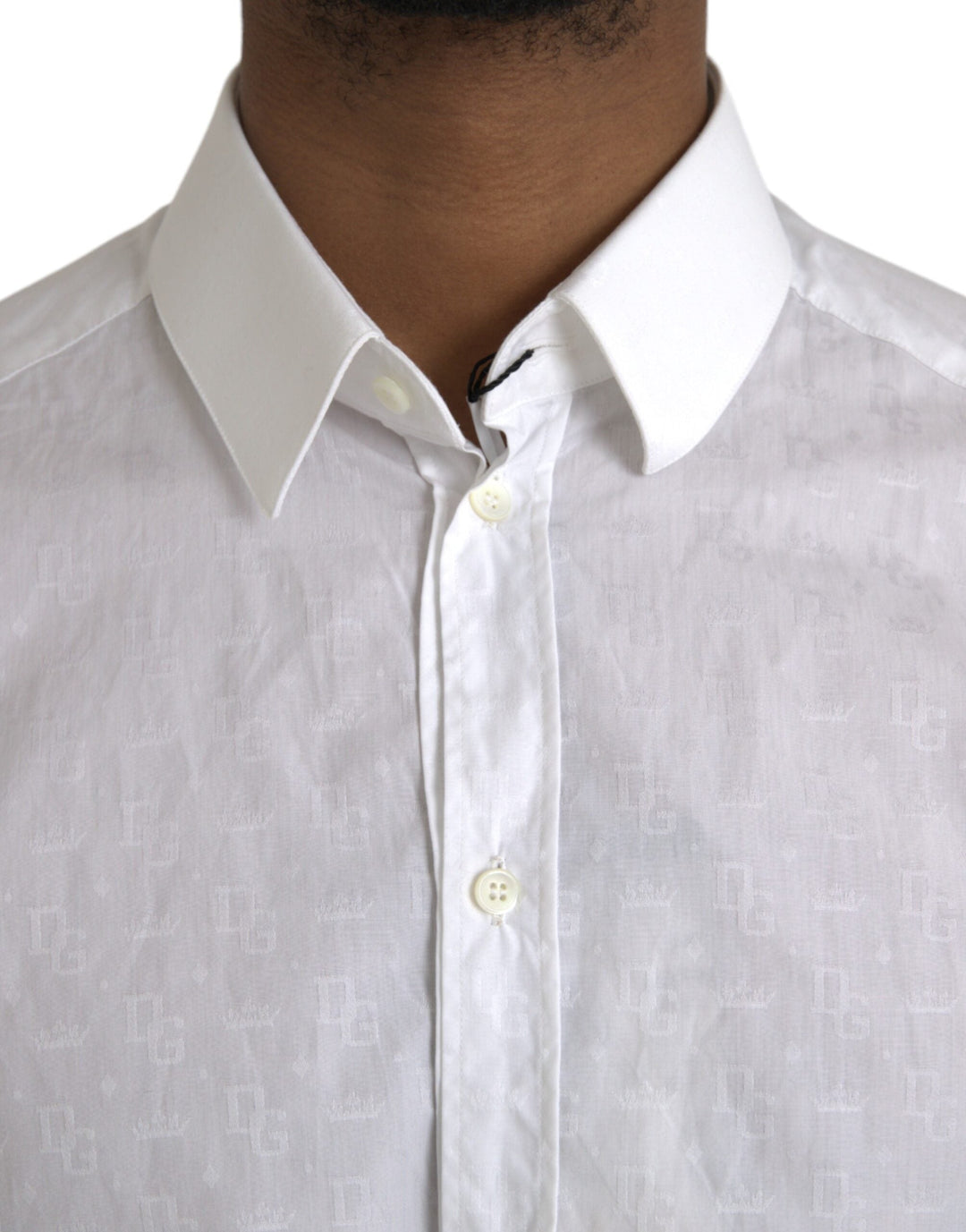 Men’s Dolce &amp; Gabbana White Cotton Long Sleeve Dress Gold Shirt