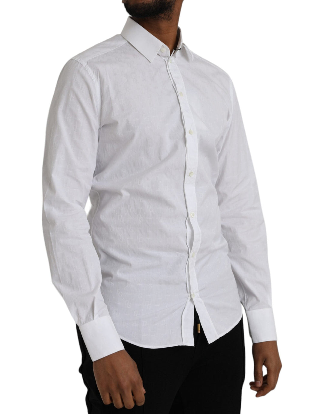 Dolce &amp; Gabbana White Cotton Long Sleeve Dress Gold Shirt
