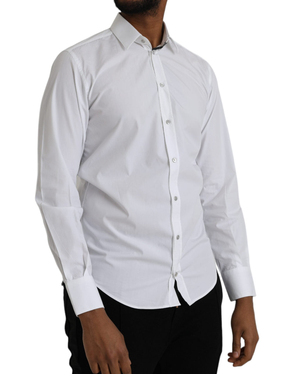 Dolce & Gabbana White Cotton Long Sleeve Dress Martini Shirt