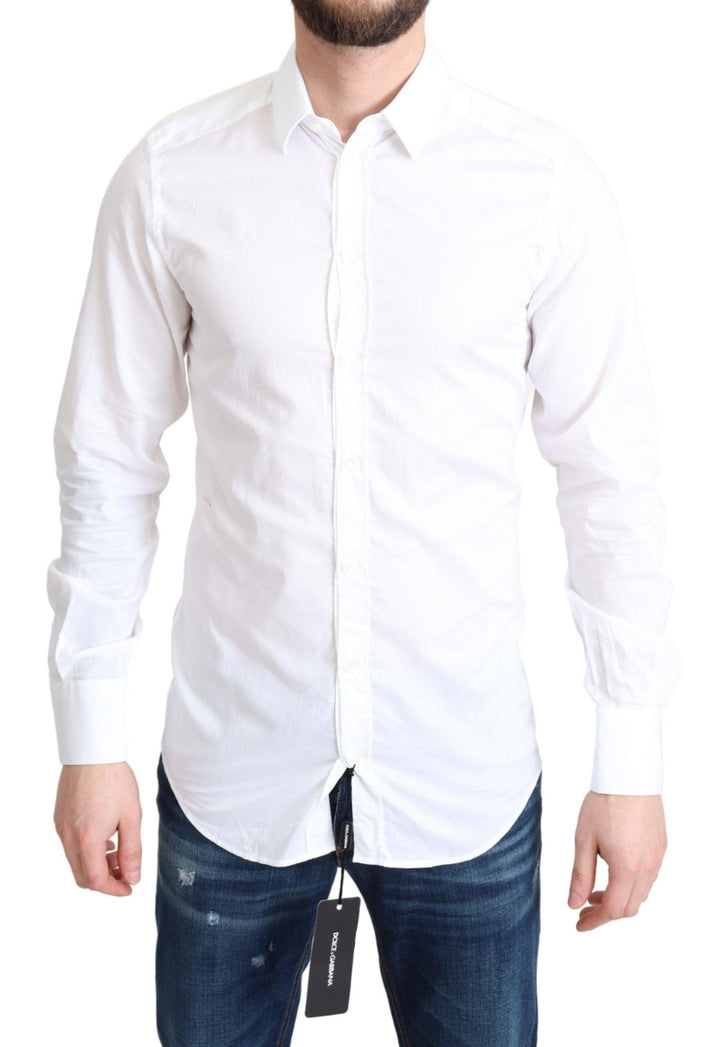 Men’s Dolce &amp; Gabbana White Cotton Long Sleeves Formal Shirt