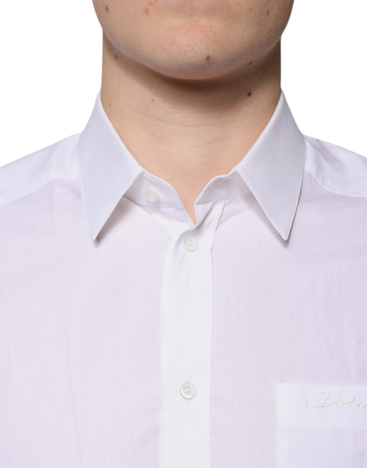Dolce &amp; Gabbana White Cotton Long Sleeves Gold Dress Shirt