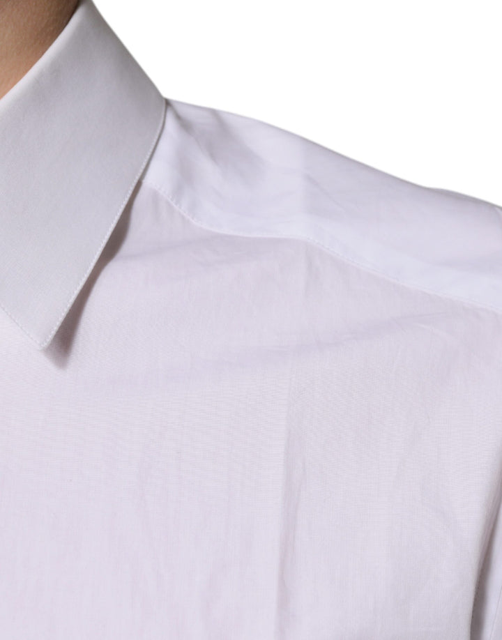 Dolce &amp; Gabbana White Cotton Long Sleeves Gold Dress Shirt