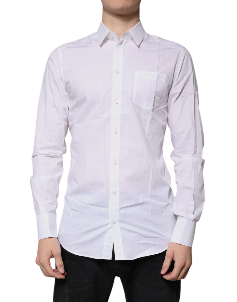 Men’s Dolce & Gabbana White Cotton Long Sleeves Gold Dress Shirt