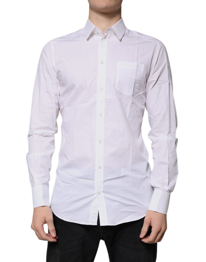 Dolce &amp; Gabbana White Cotton Long Sleeves Gold Dress Shirt