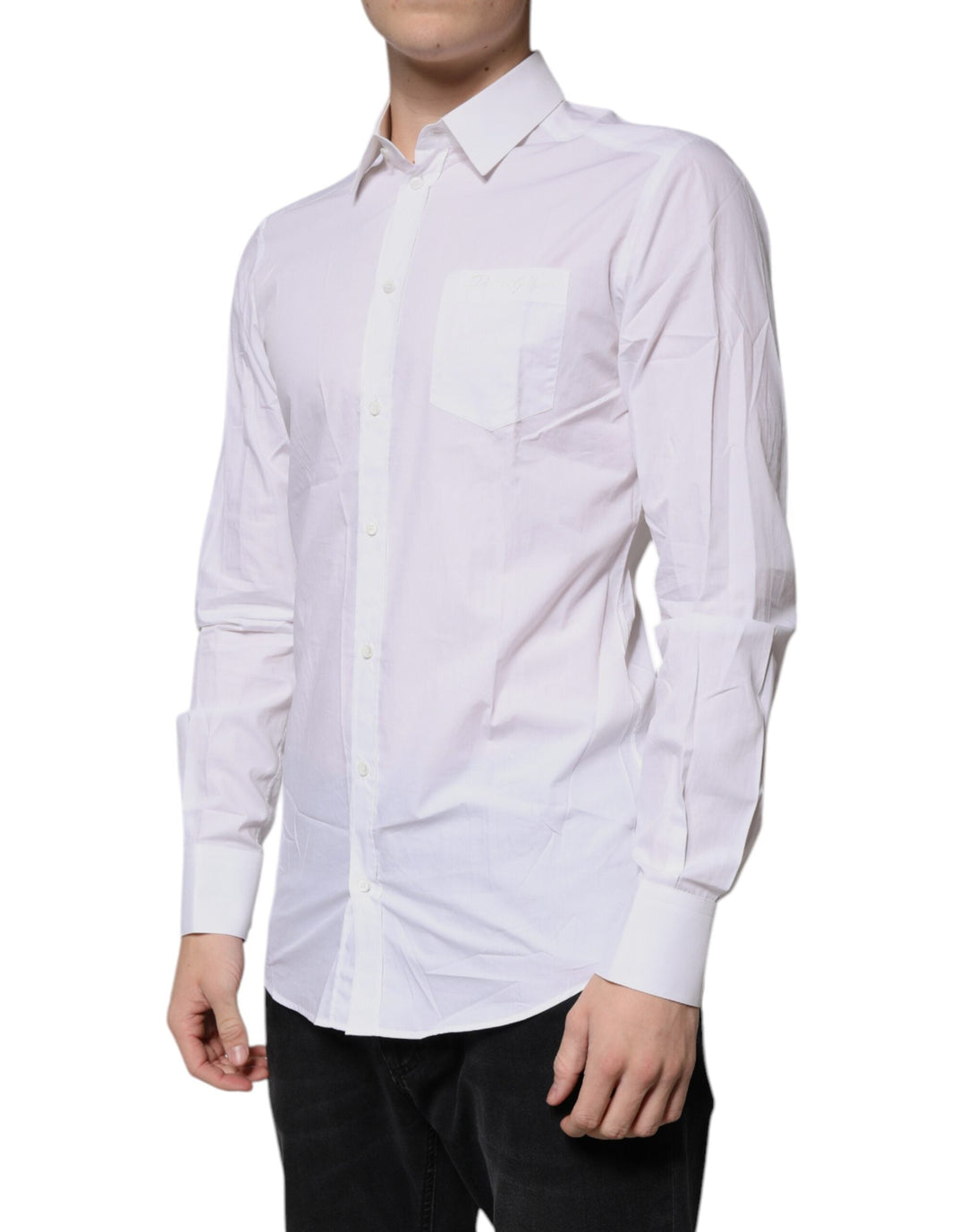 Dolce &amp; Gabbana White Cotton Long Sleeves Gold Dress Shirt