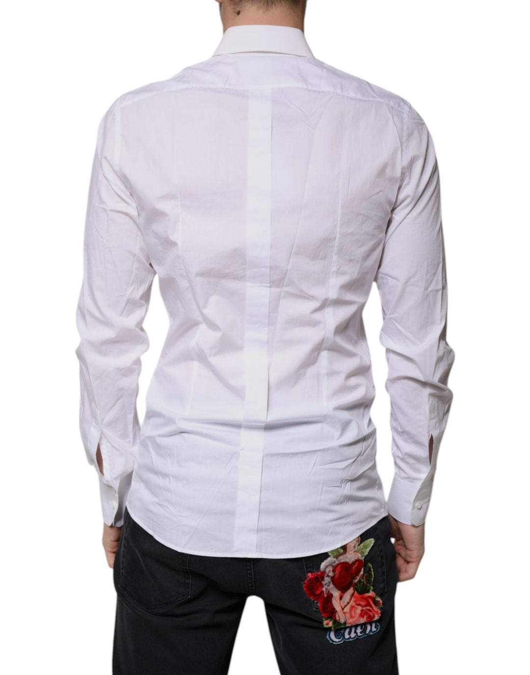Dolce &amp; Gabbana White Cotton Long Sleeves Gold Dress Shirt