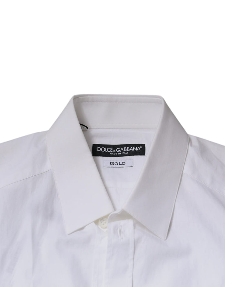 Men’s Dolce &amp; Gabbana White Cotton Long Sleeves Gold Dress Shirt