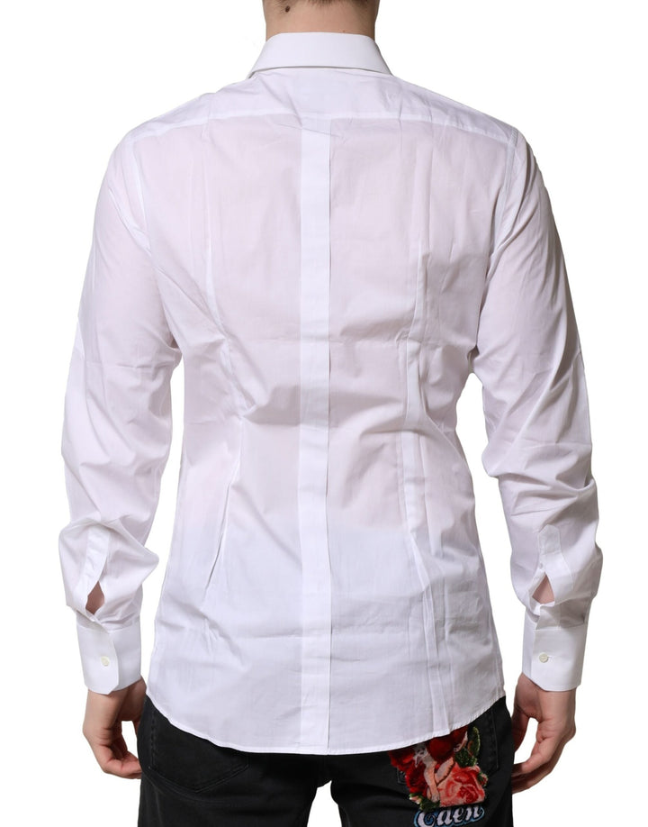 Men’s Dolce &amp; Gabbana White Cotton Long Sleeves Gold Formal Shirt