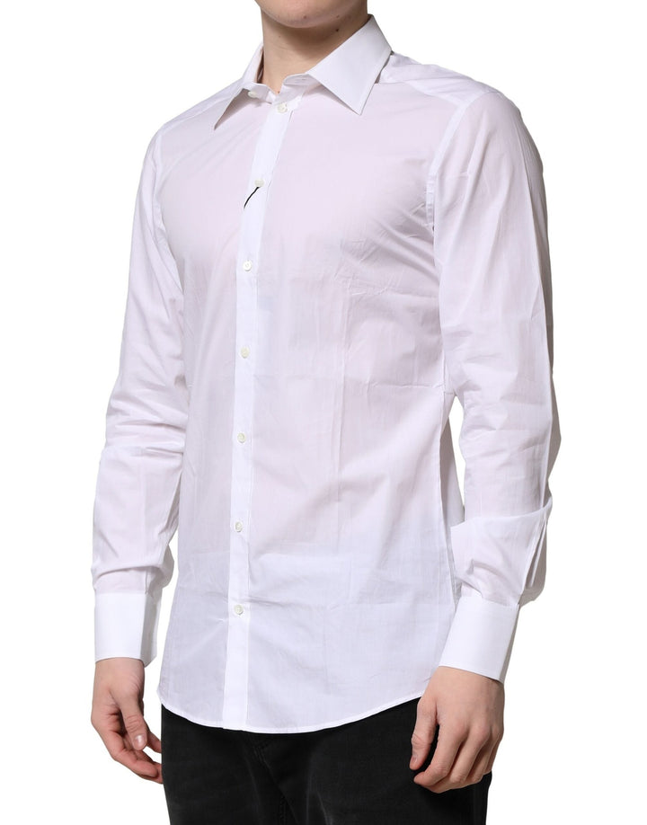 Men’s Dolce &amp; Gabbana White Cotton Long Sleeves Gold Formal Shirt