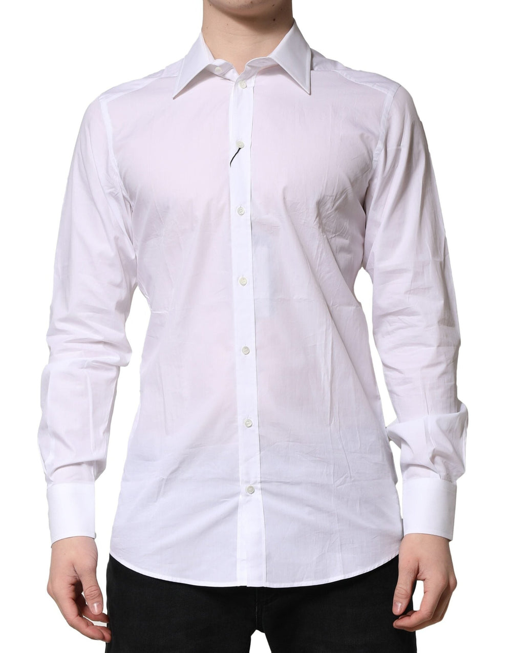 Men’s Dolce & Gabbana White Cotton Long Sleeves Gold Formal Shirt