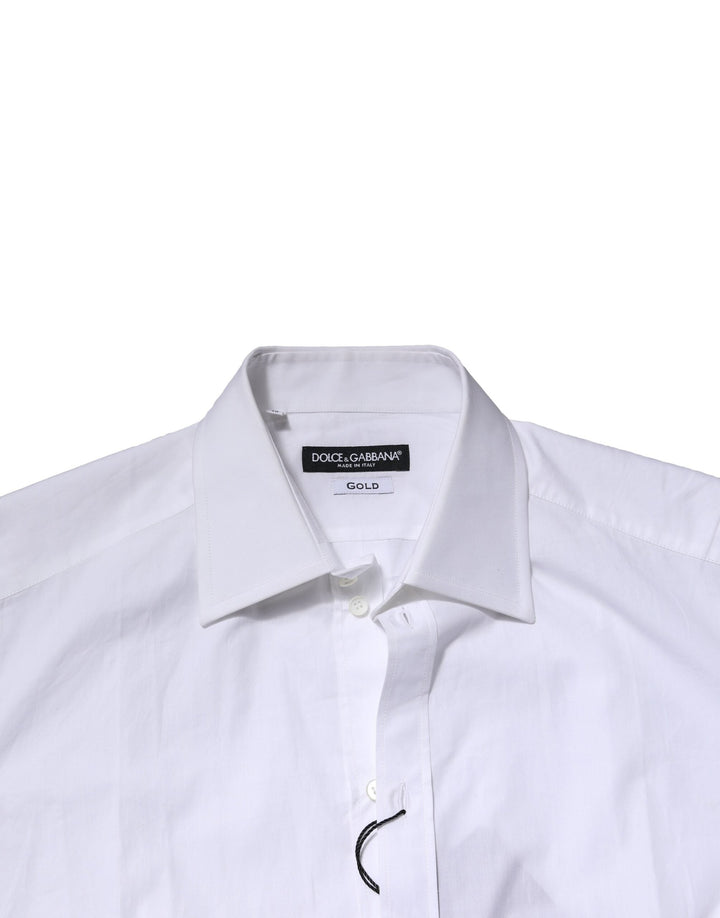 Men’s Dolce &amp; Gabbana White Cotton Long Sleeves Gold Formal Shirt