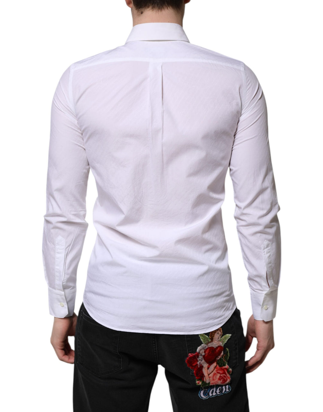 Men’s Dolce &amp; Gabbana White Cotton Martini Long Sleeve Dress Shirt
