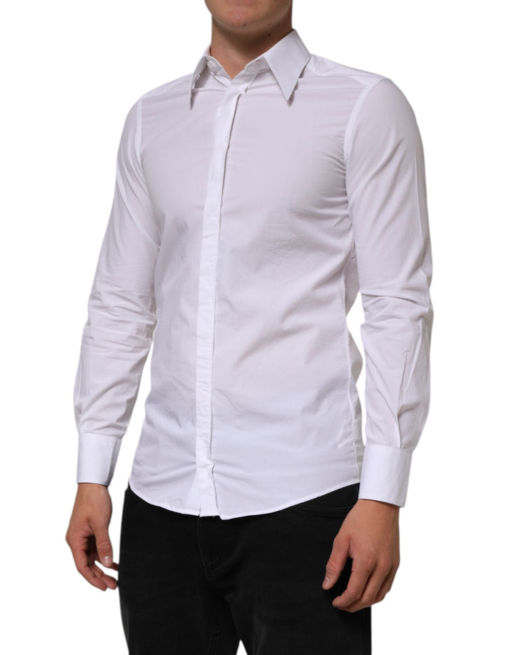 Men’s Dolce &amp; Gabbana White Cotton Martini Long Sleeve Dress Shirt