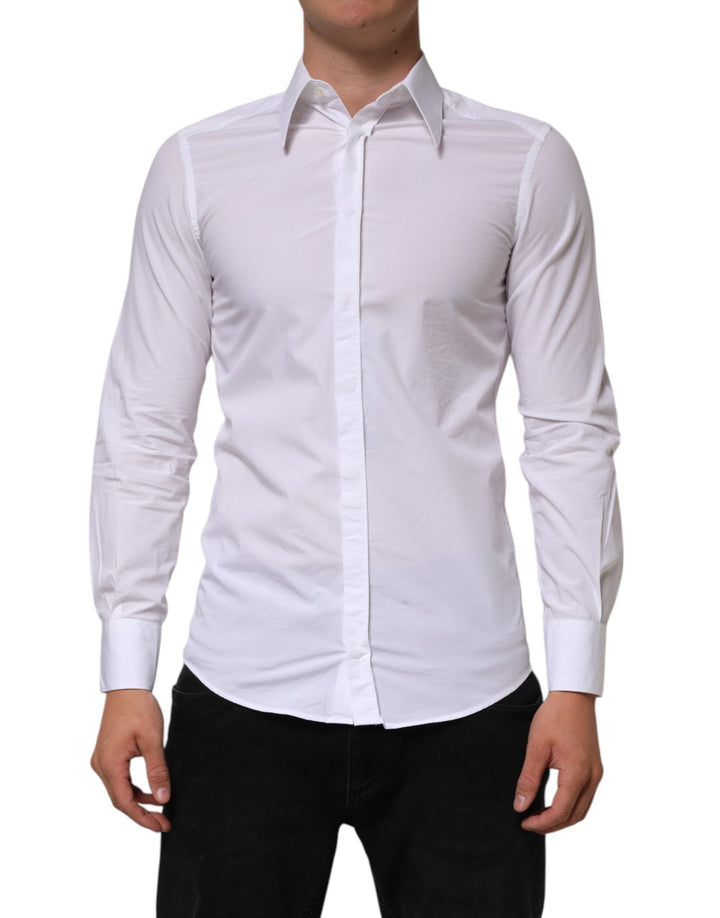 Men’s Dolce &amp; Gabbana White Cotton Martini Long Sleeve Dress Shirt