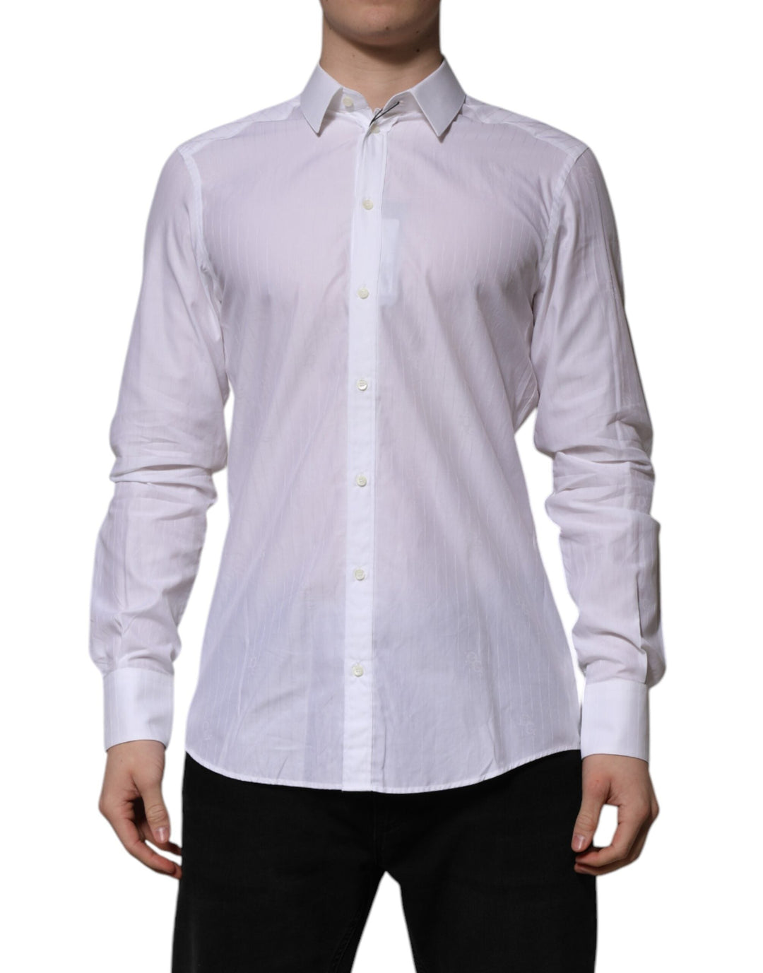 Men’s Dolce & Gabbana White Cotton Martini Long Sleeve Formal Shirt