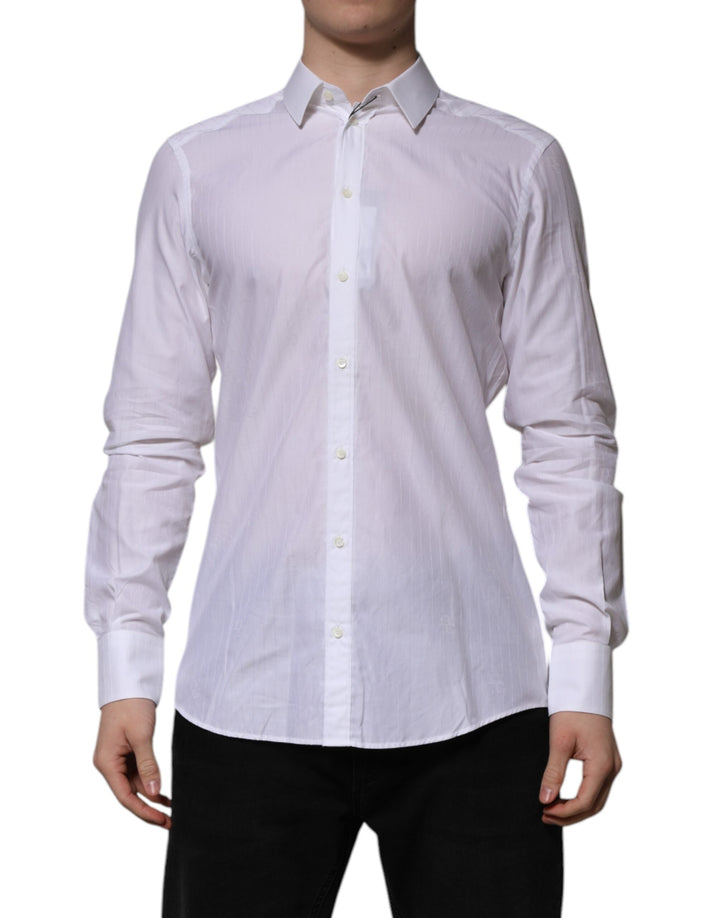 Men’s Dolce &amp; Gabbana White Cotton Martini Long Sleeve Formal Shirt