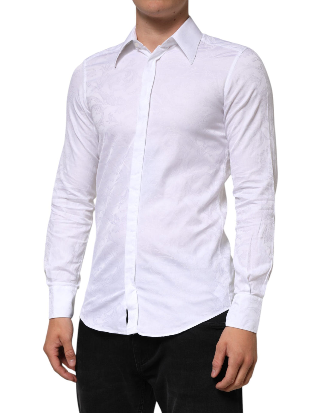 Men’s Dolce &amp; Gabbana White Cotton Martini Paisley Jacquard Shirt