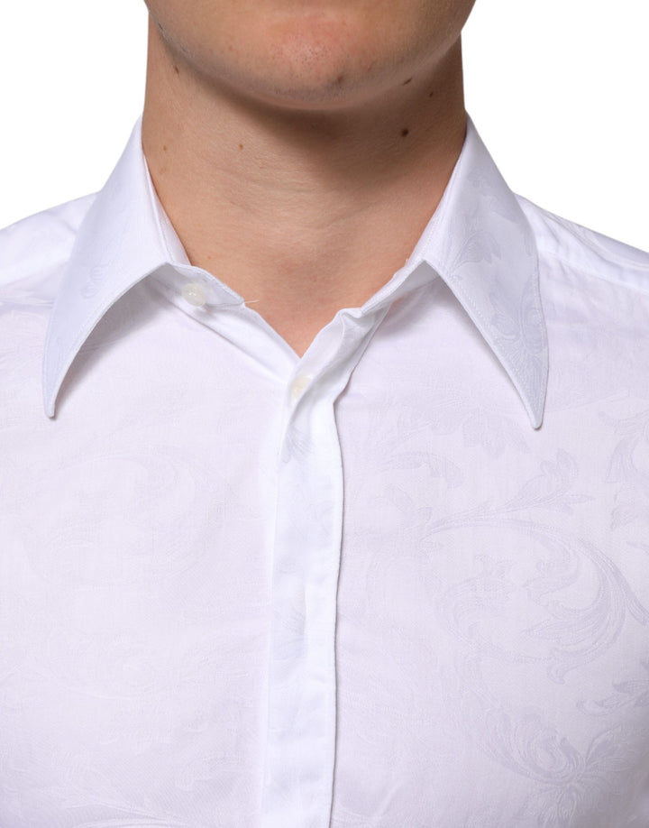 Men’s Dolce &amp; Gabbana White Cotton Martini Paisley Jacquard Shirt