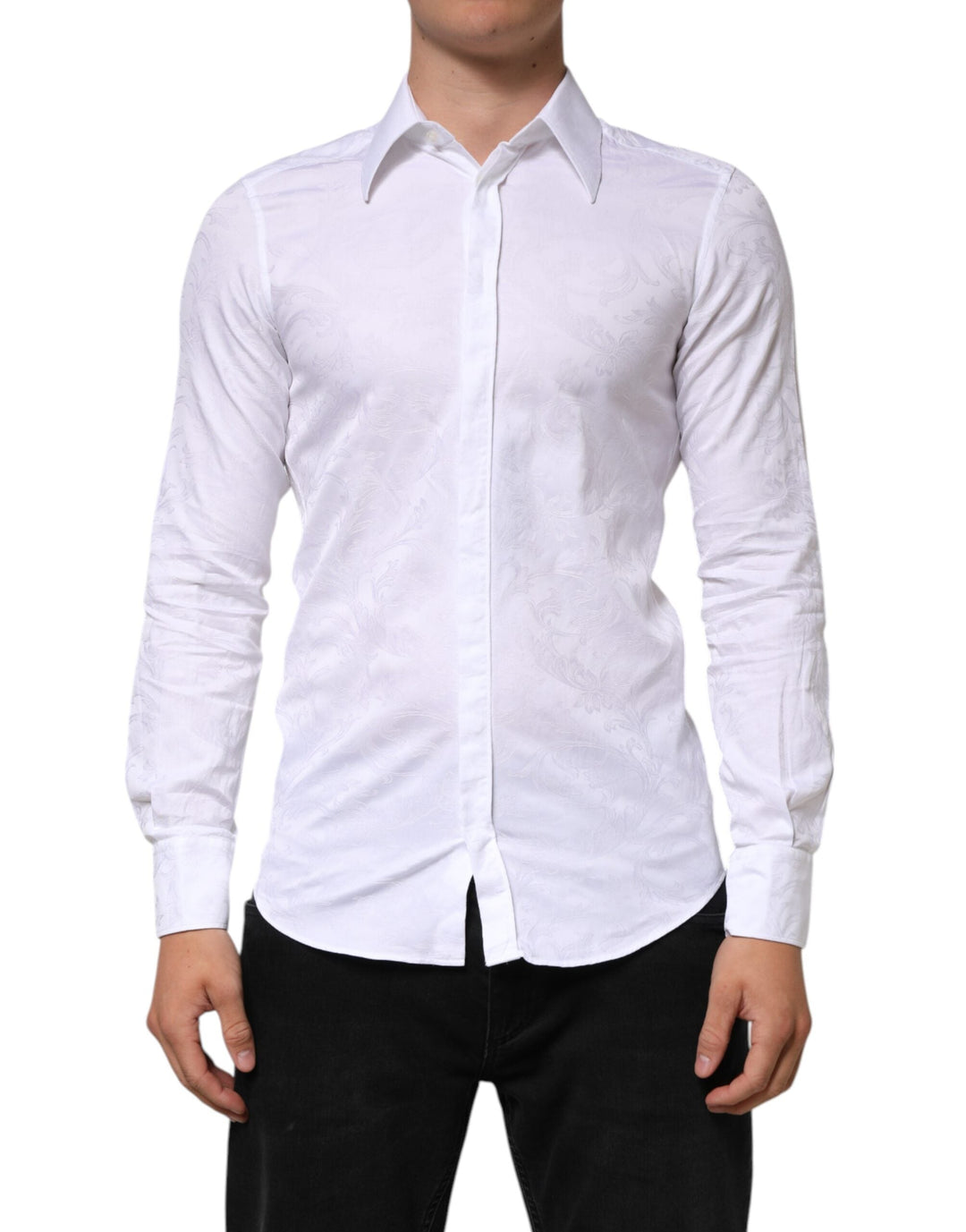 Men’s Dolce &amp; Gabbana White Cotton Martini Paisley Jacquard Shirt