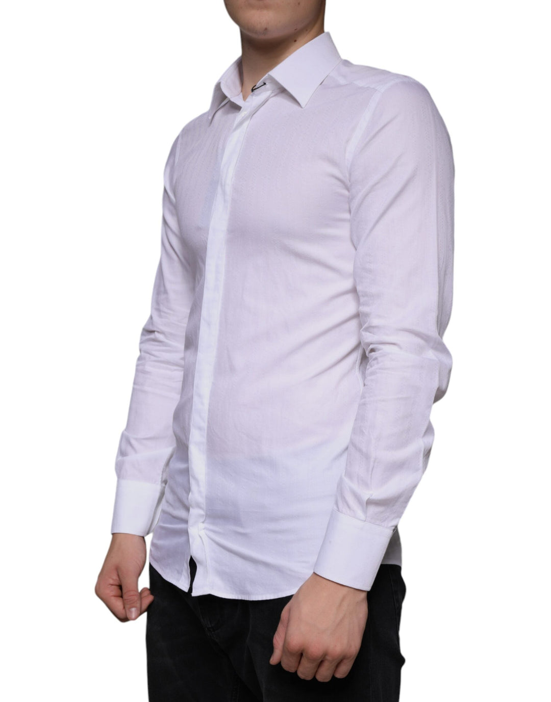Dolce &amp; Gabbana White Cotton Men Dress Gold Formal Shirt