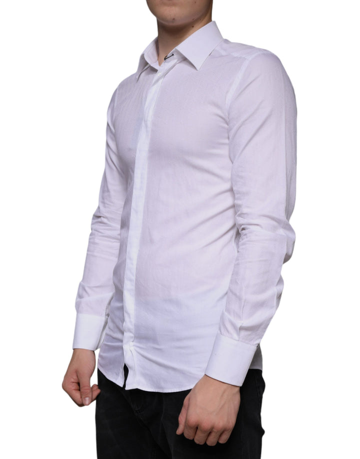 Dolce &amp; Gabbana White Cotton Men Dress Gold Formal Shirt