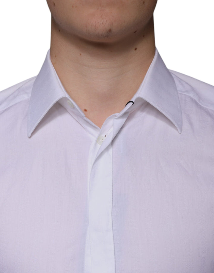 Men’s Dolce &amp; Gabbana White Cotton Men Dress Gold Formal Shirt